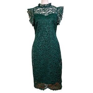Enfocus Studio Lace Overlay Sweetheart Neckline Sheath Dress Midi Green Size 10